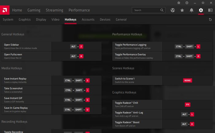 Radeon Software: настройки горячих клавиш для снимков