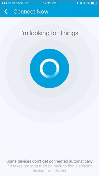Экран поиска новых устройств в приложении SmartThings