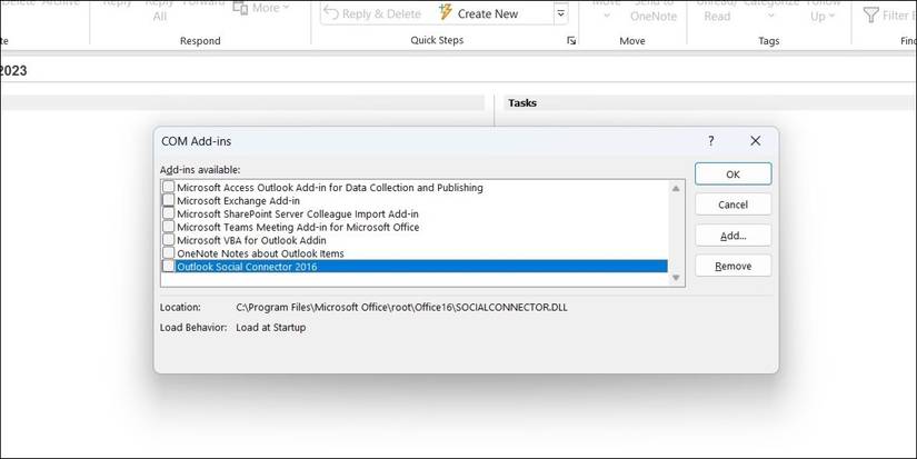 Отключение надстроек Outlook в списке COM Add-ins