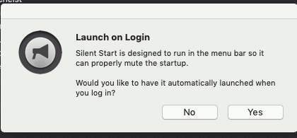 Окно запроса Silent Start о запуске при входе в систему