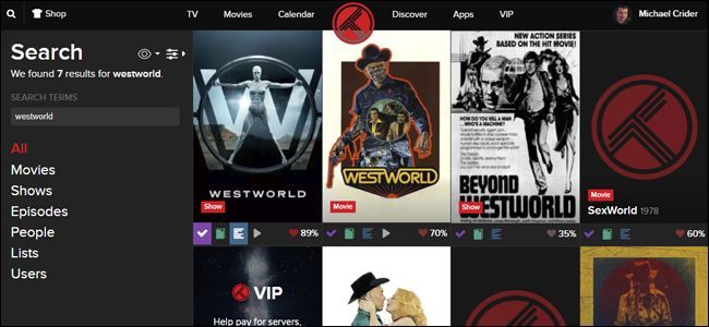 Страница результатов поиска для сериала Westworld