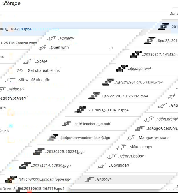 Изображение: контекстное меню с удалением файла в Google Drive