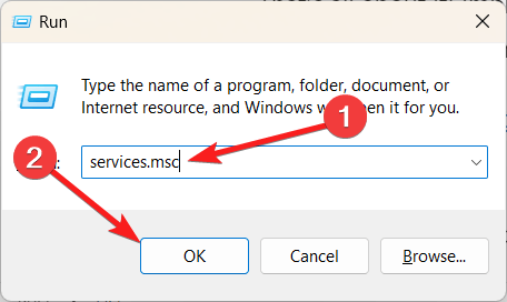 Окно служб Windows через Run