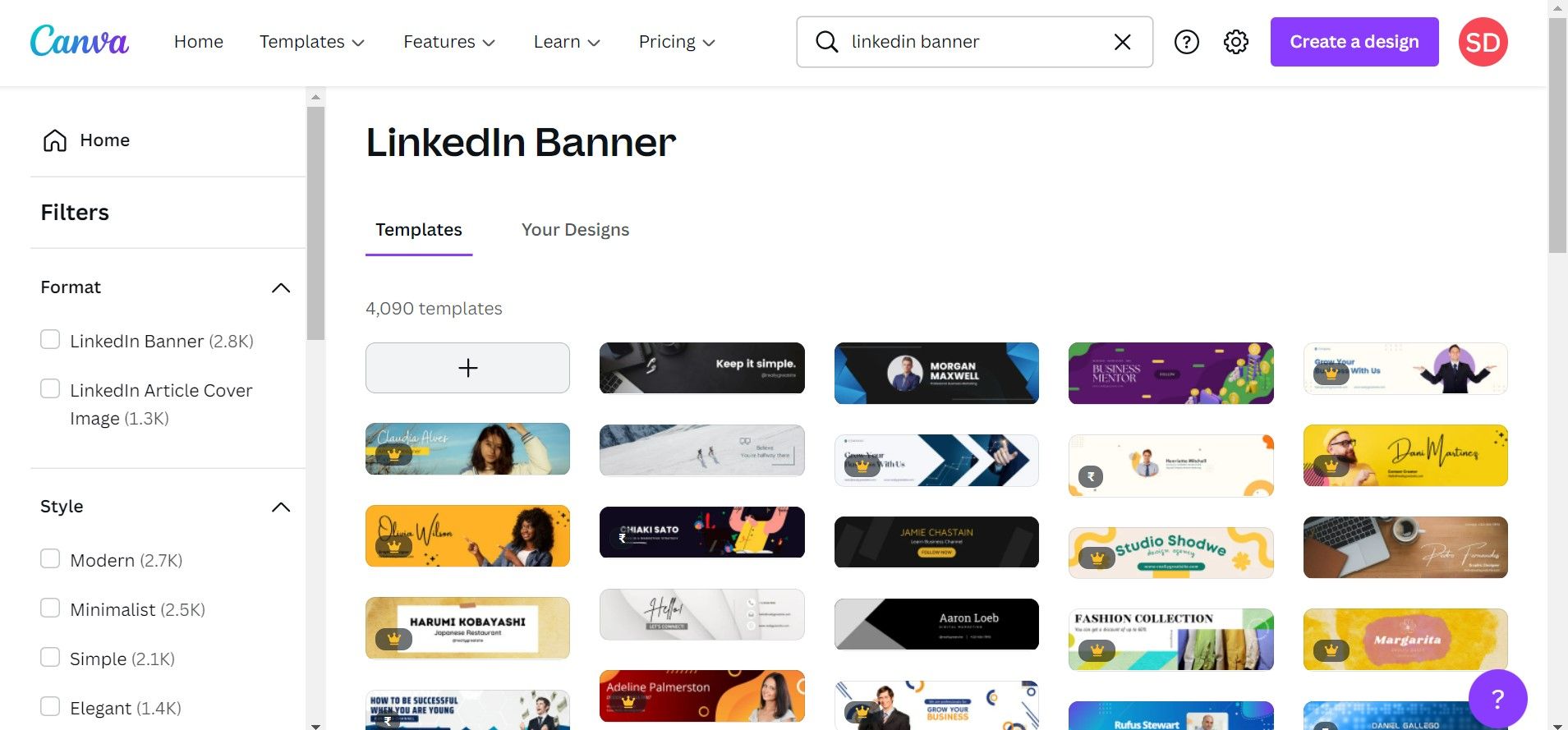 Шаблоны баннеров LinkedIn в Canva, список вариантов