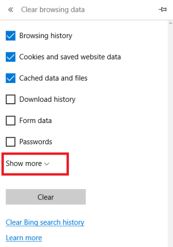 Опция 'Показать дополнительные элементы' в меню очистки