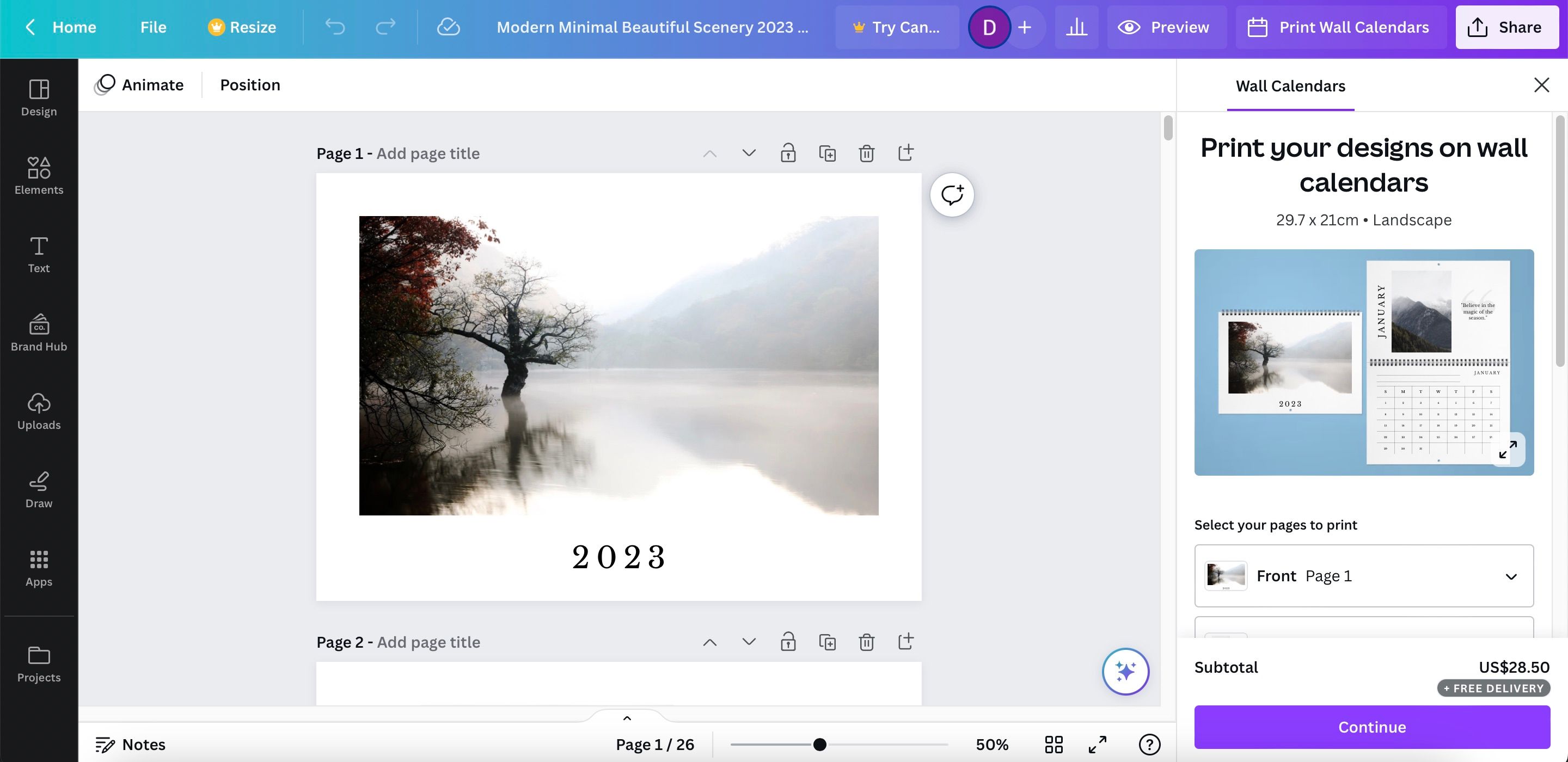 Кнопка Continue при оформлении заказа на печать в Canva