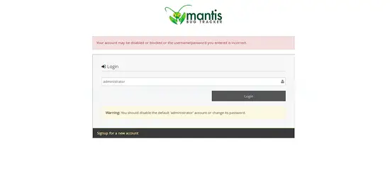Mantis 로그인 화면