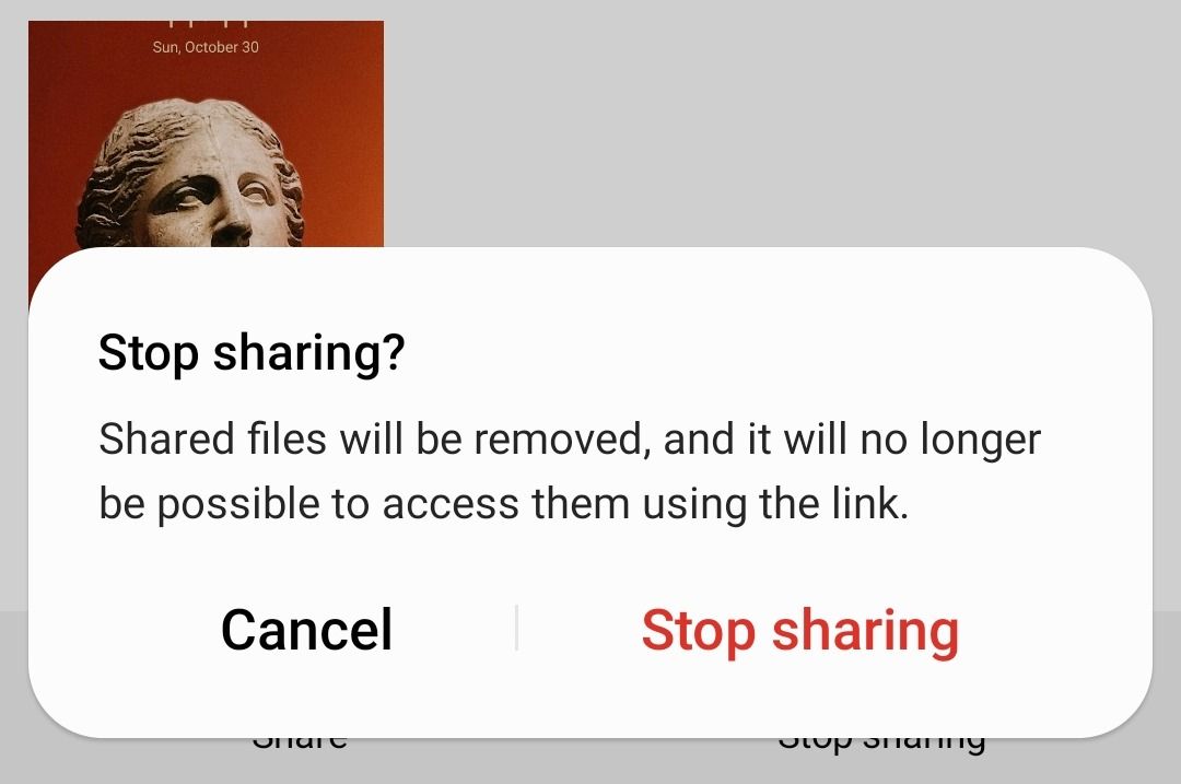 Stop sharing a sent album confirmation on Samsung