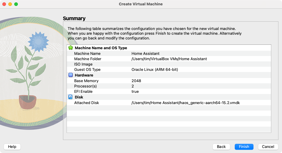 Сводка VM в VirtualBox.