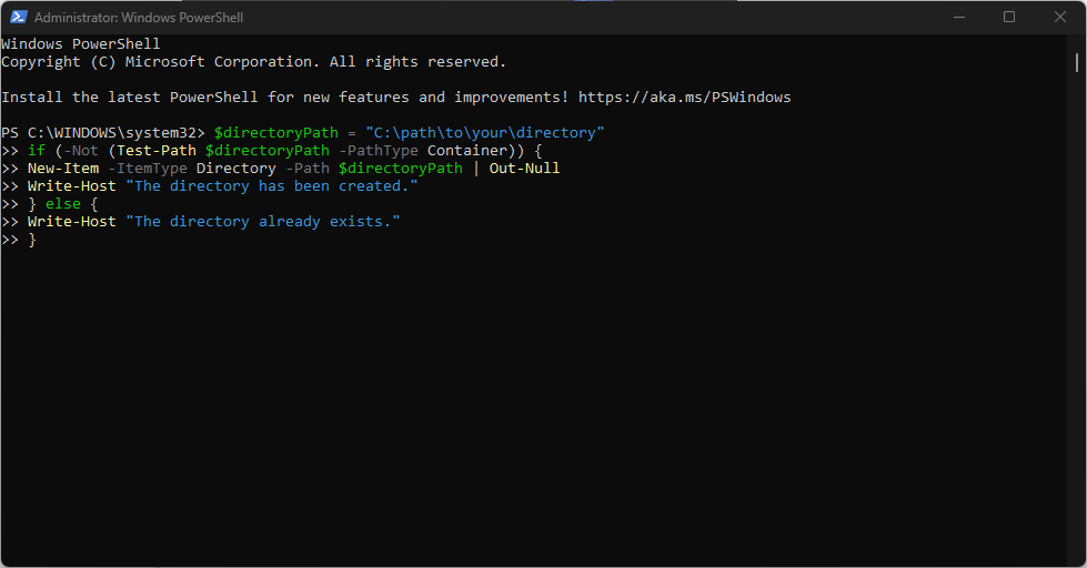 Создание каталога через PowerShell