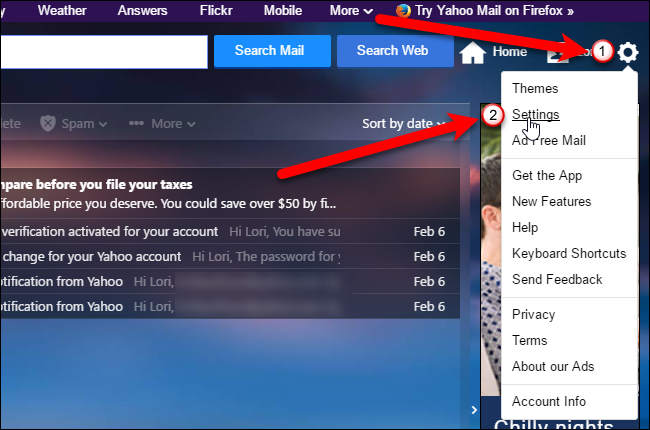 Нажатие Settings в меню шестерёнки