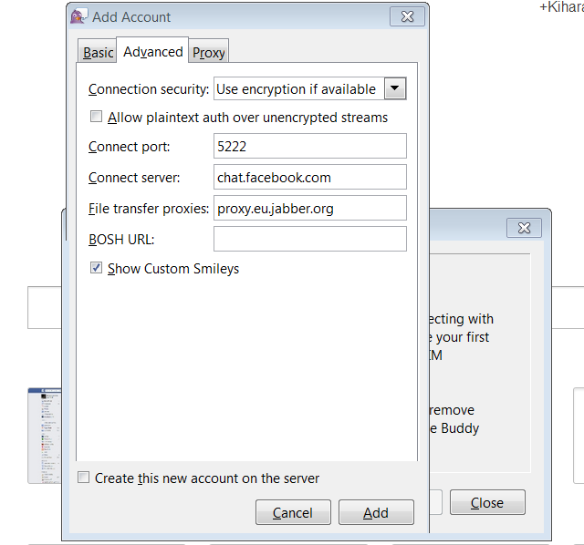 Поле Connect Server в Pidgin