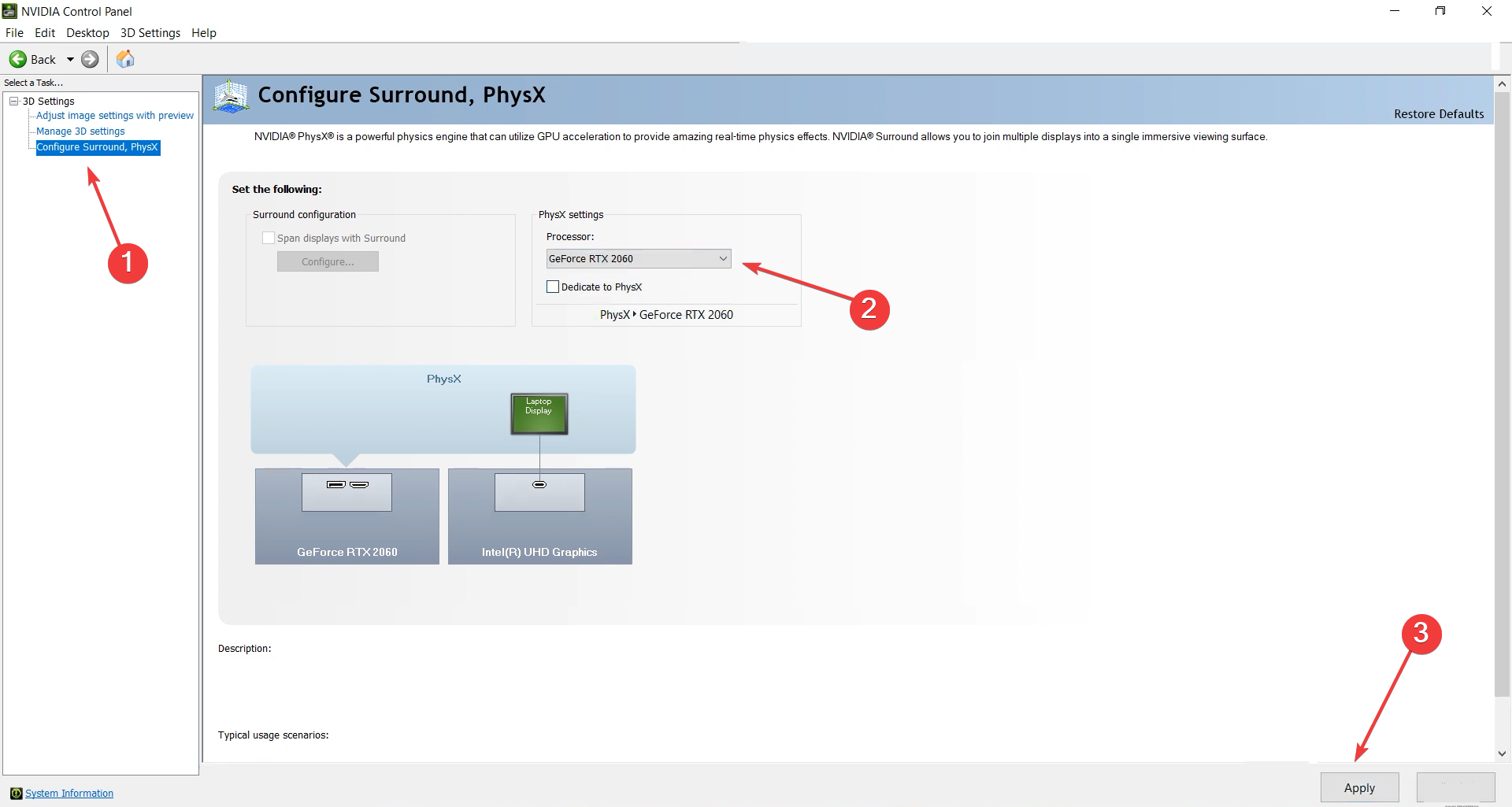 Скриншот: выбор GeForce в NVIDIA Control Panel