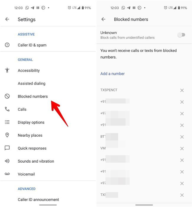 Android: список заблокированных номеров