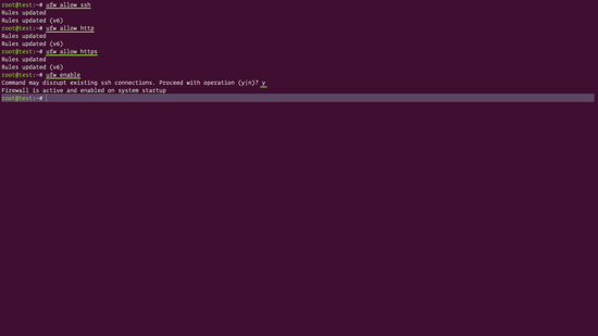 UFW — подтверждение открытия портов SSH/HTTP/HTTPS