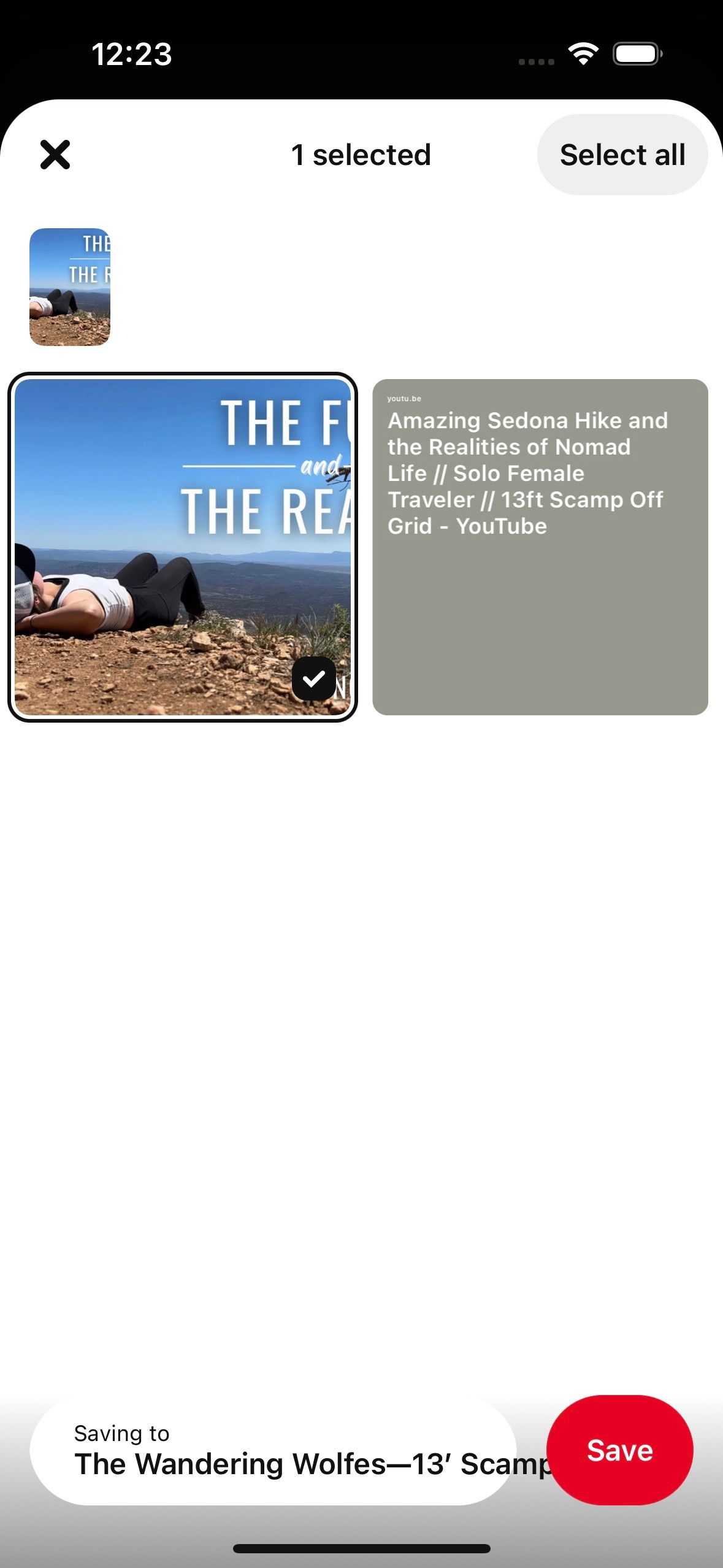 Сохранение видео в Pinterest из приложения YouTube Studio