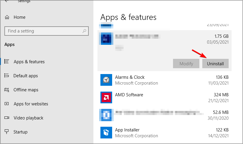 Поиск приложения Bing в списке приложений Windows