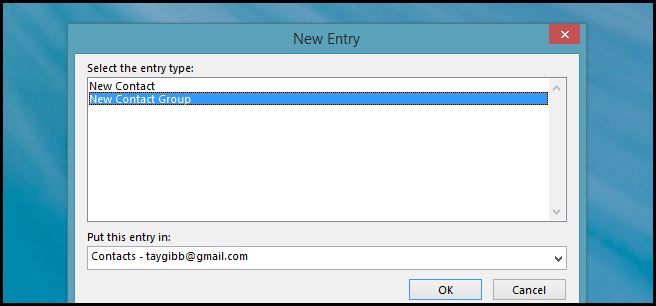 Создание новой группы контактов в Outlook