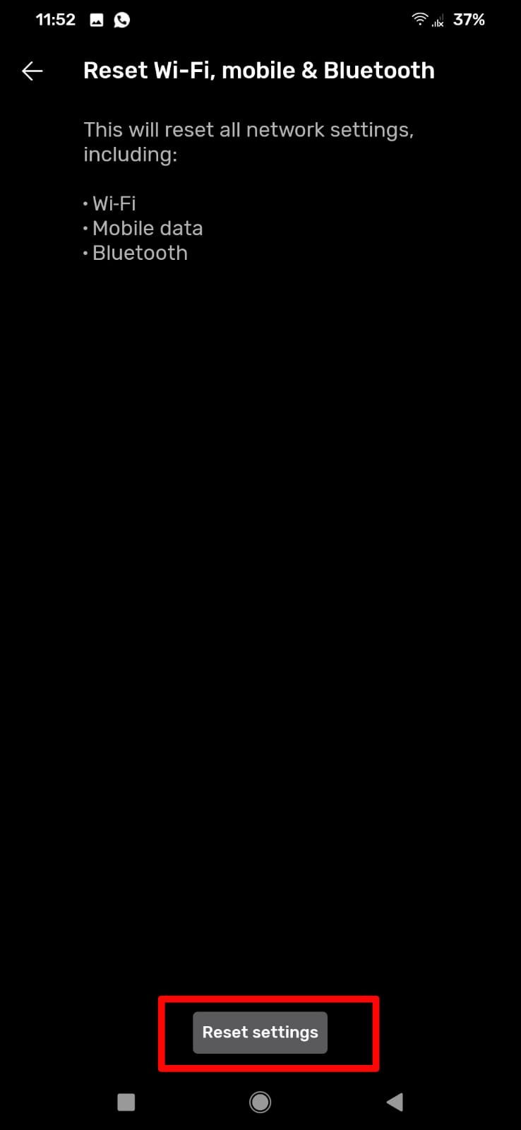 Ввод PIN для подтверждения сброса