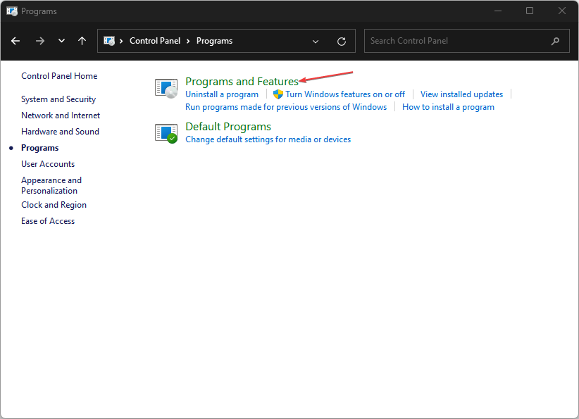 Панель управления — Программы и компоненты