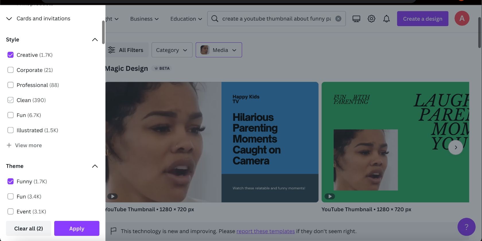 Фильтрация видео в Canva по стилю и теме с помощью Magic Design