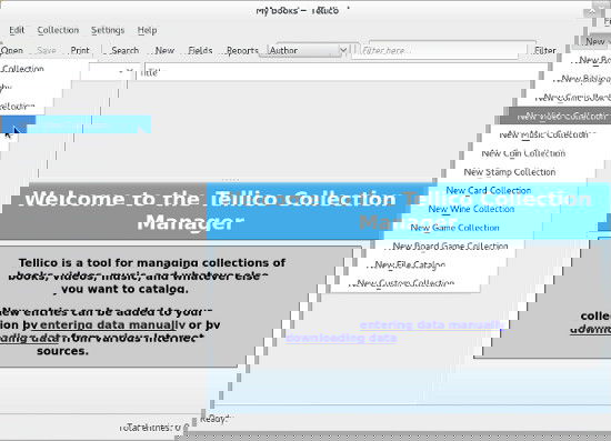 Интерфейс Tellico с базой данных фильмов и полями метаданных