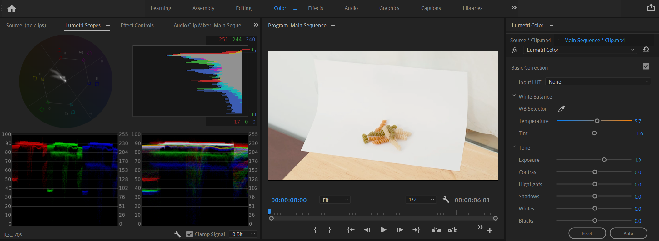 Регулировка экспозиции изображения с помощью Lumetri