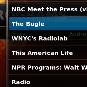 Главный экран XBMC с пустым местом для обложки и элементами управления