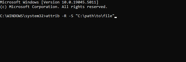 Пример команды attrib в CMD