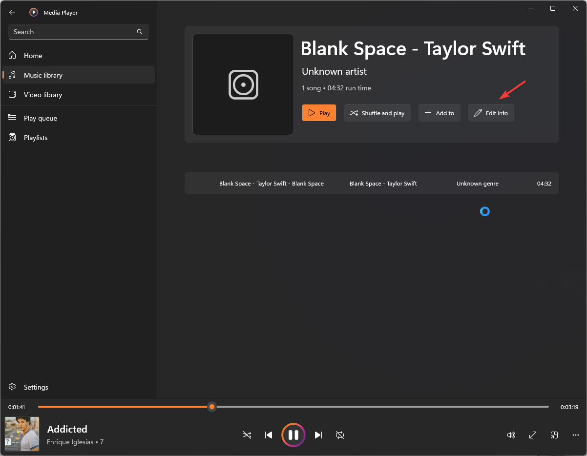 Кнопка редактирования информации об альбоме