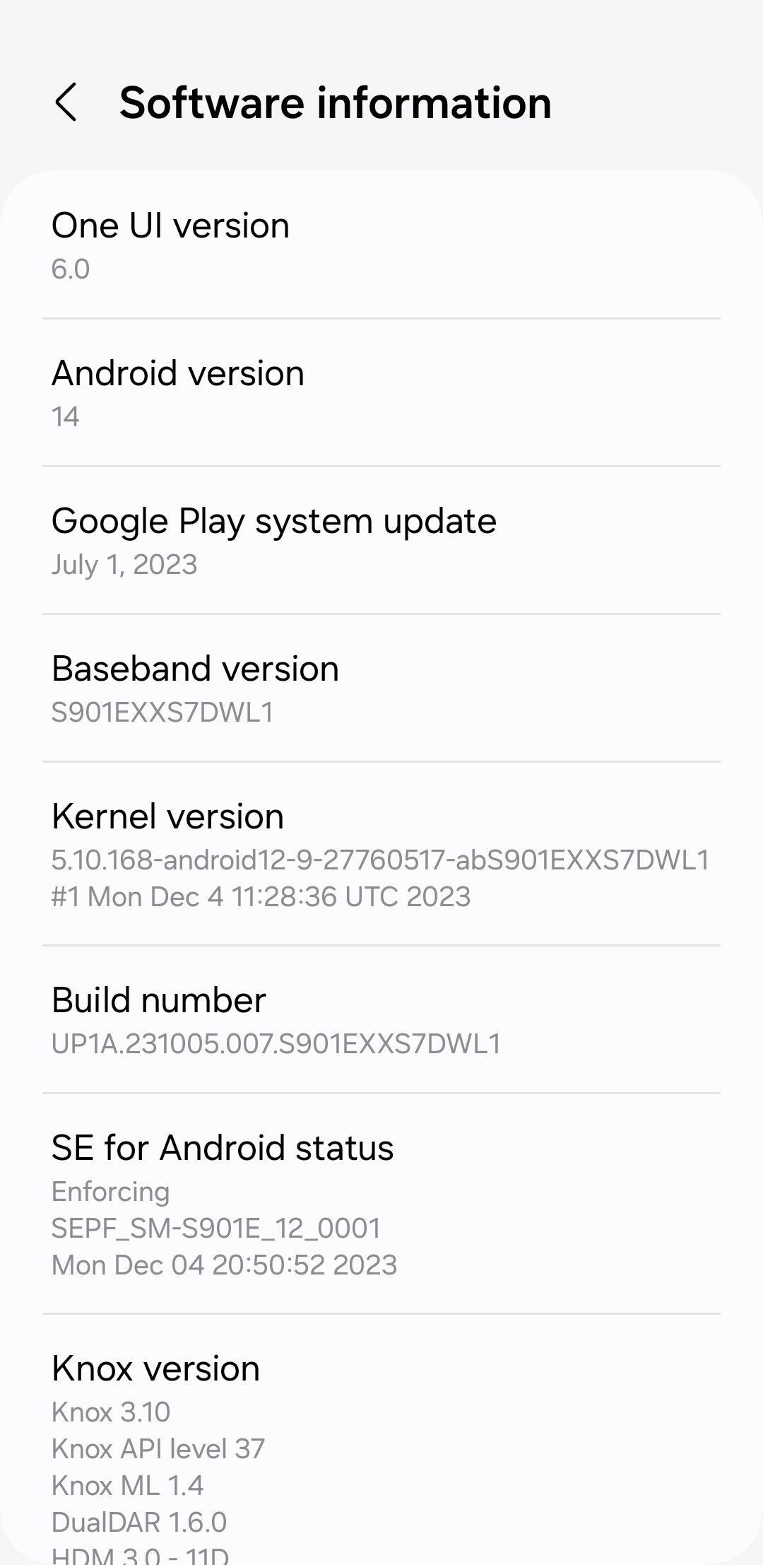 Поле «Номер сборки» в Android