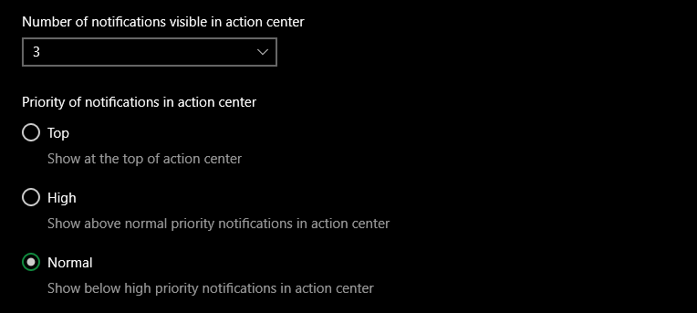 Приоритеты уведомлений в Windows 10
