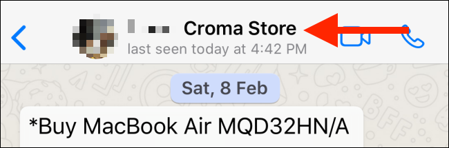 Нажмите на имя контакта сверху