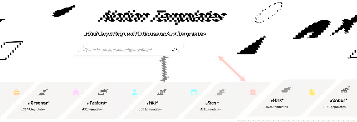 Веб-страница Notion Templates с поиском