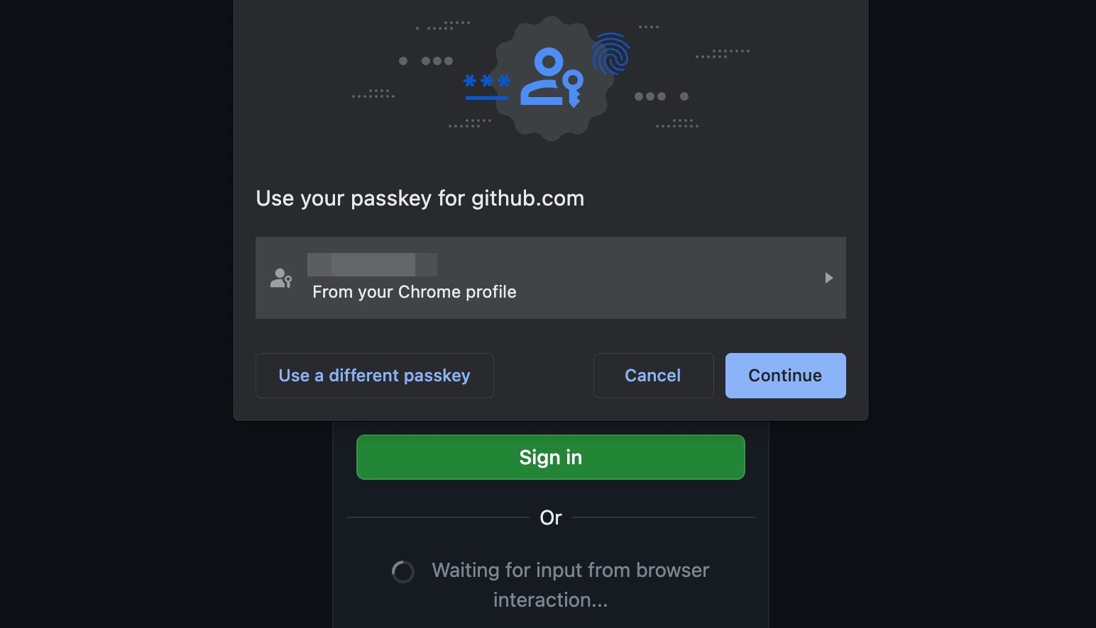 a modal to choose a login Passkey