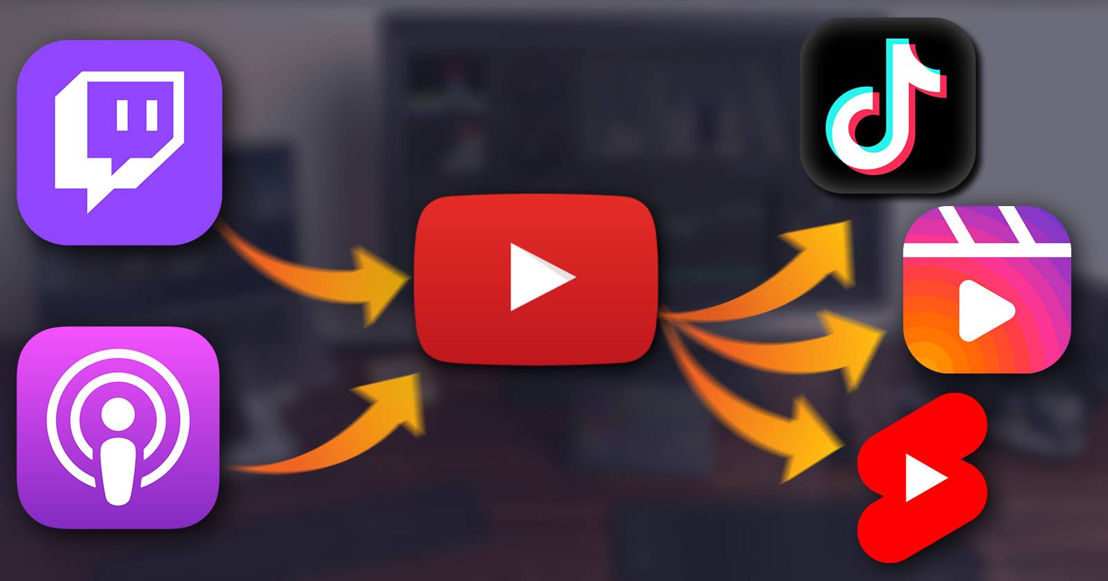 Графика переработки контента с логотипами платформ социальных сетей