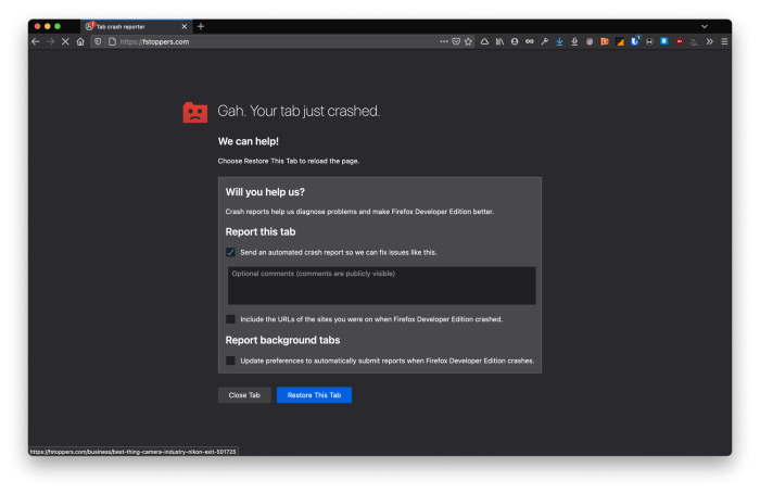 Вкладки Firefox постоянно крашатся — причины и решения