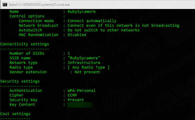 Командный вывод пароля Wi‑Fi