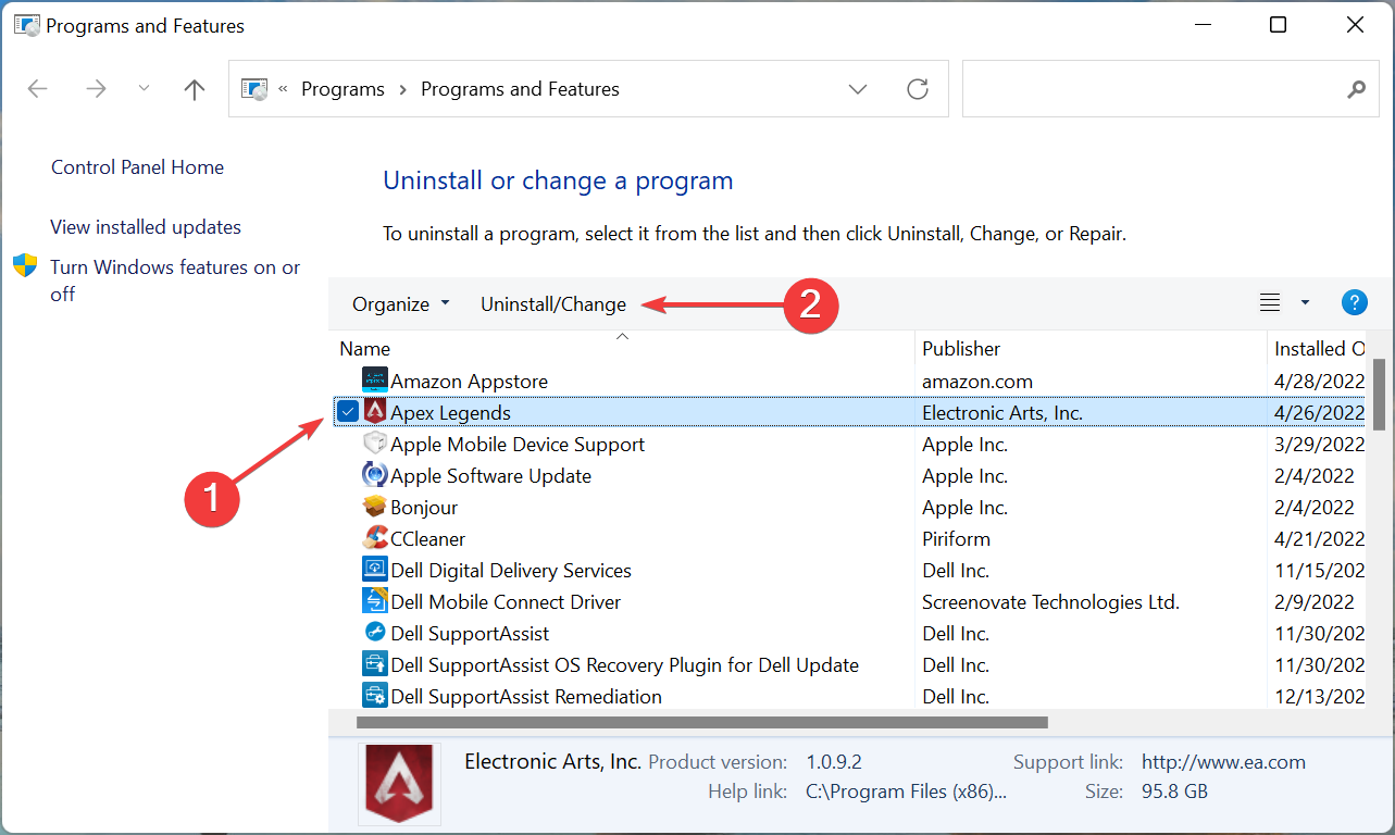 Список программ — Uninstall Apex Legends