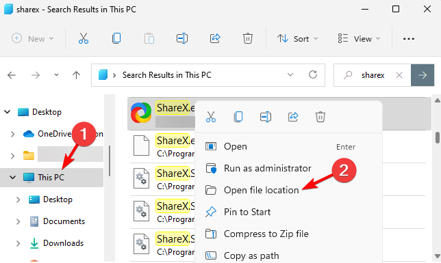 Открытие расположения приложения через Проводник