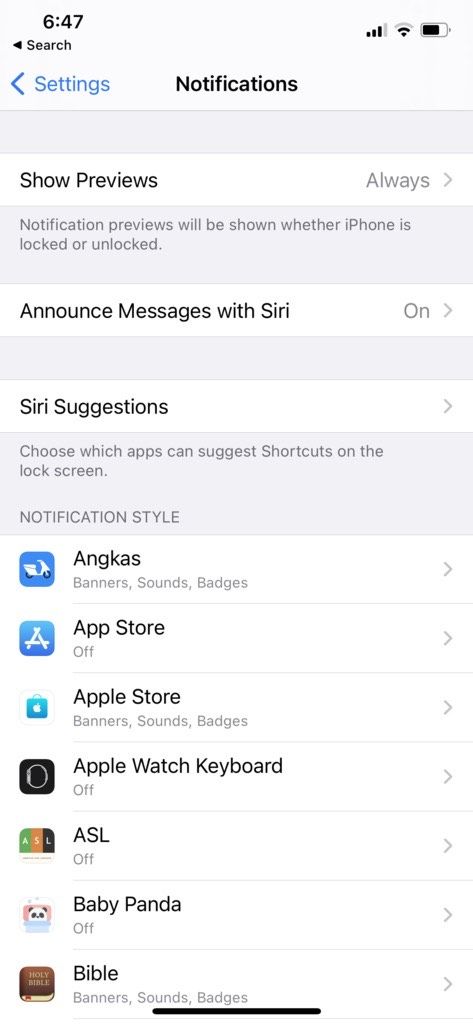 Переключатель «Сообщать сообщения с Siri» включён