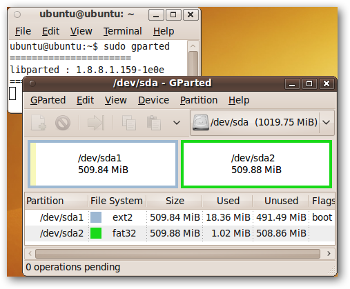 Выбор устройства в выпадающем списке GParted