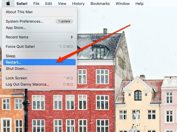 Выбор Перезагрузить в macOS
