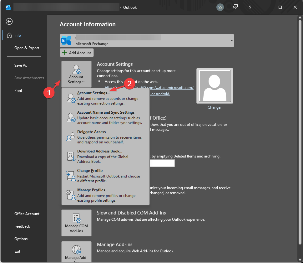 Параметры учётной записи