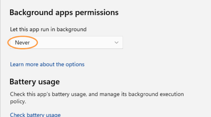 Отключение фоновой работы приложения