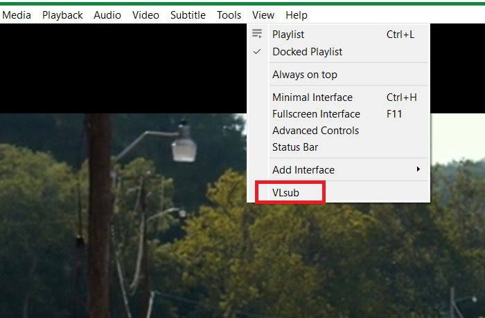 Опция VLSub в меню View в VLC Player.
