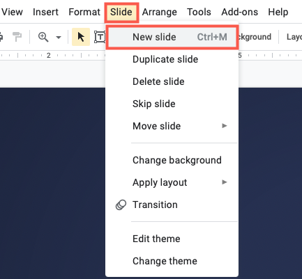 Select New Slide from the menu
