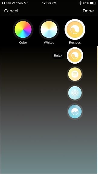 Раздел рецептов/сцен в приложении