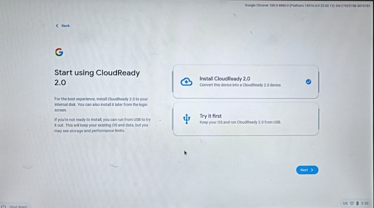 процесс установки Chrome OS Flex на Windows
