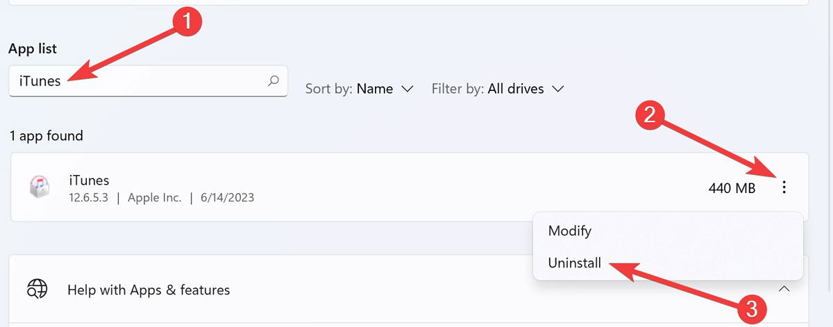 Поиск iTunes среди установленных приложений в Windows